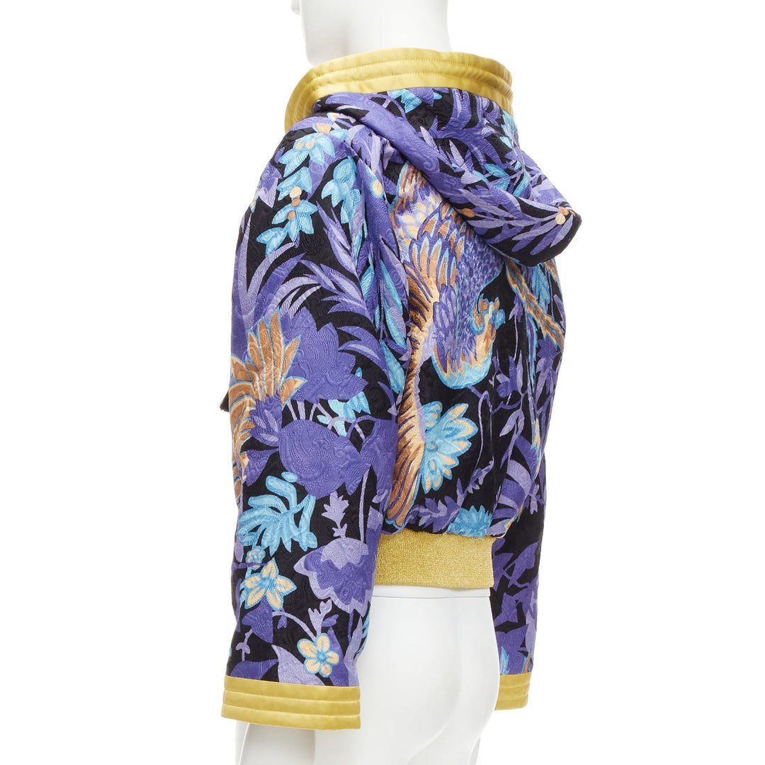 SAINT LAURENT 2022 Teddy purple floral jacquard kimono hooded jacket FR44 XS
