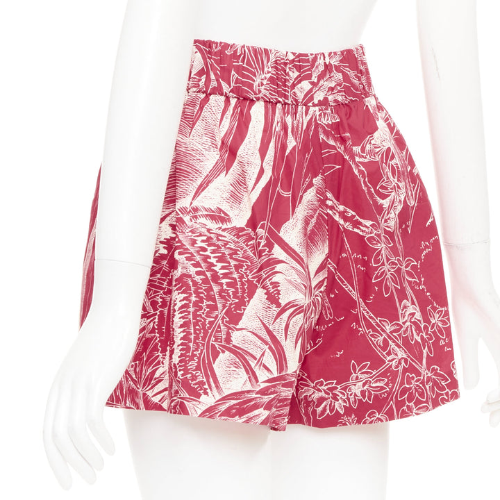 RED VALENTINO 2020 Tropical Parrot high waist casual red cream shorts IT36 XXS