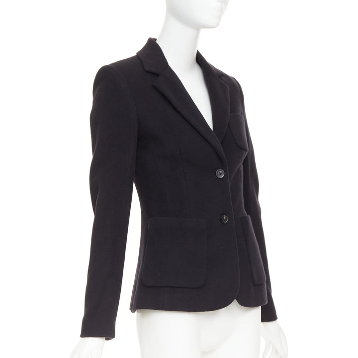 THE ROW black wool deerskin trim 3 patch pockets fitted blazer jacket US2 S