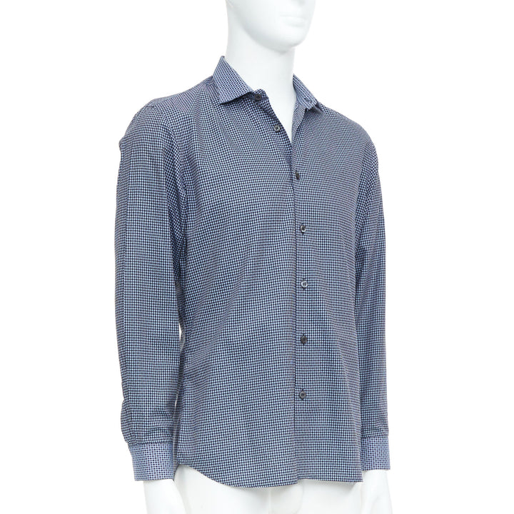PRADA navy checked cotton long sleeve button down top shirt EU39 M