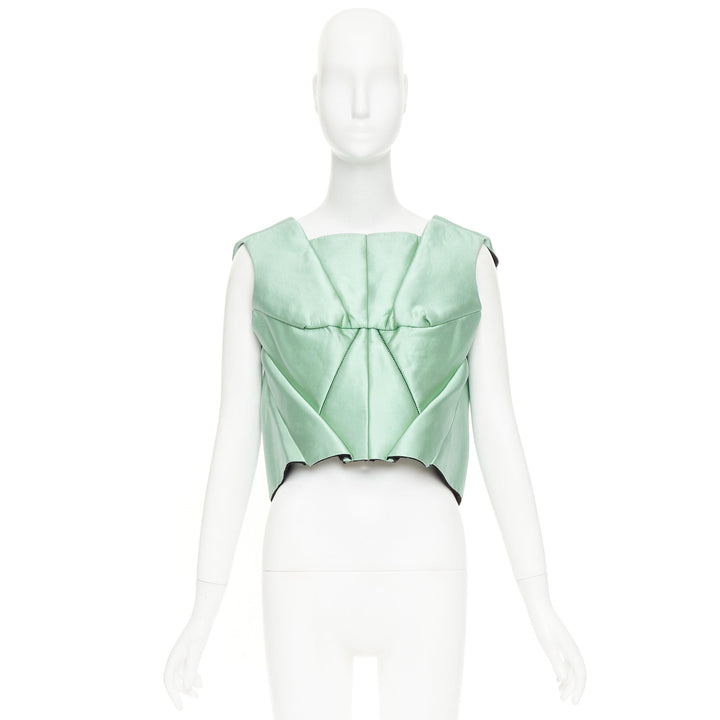 rare BALENCIAGA 2007 teal green silk sunburst panelled architectural top FR38 M