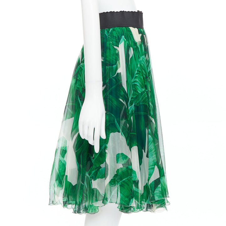 DOLCE GABBANA green tropical leaf print silk chiffon skirt IT36 XXS