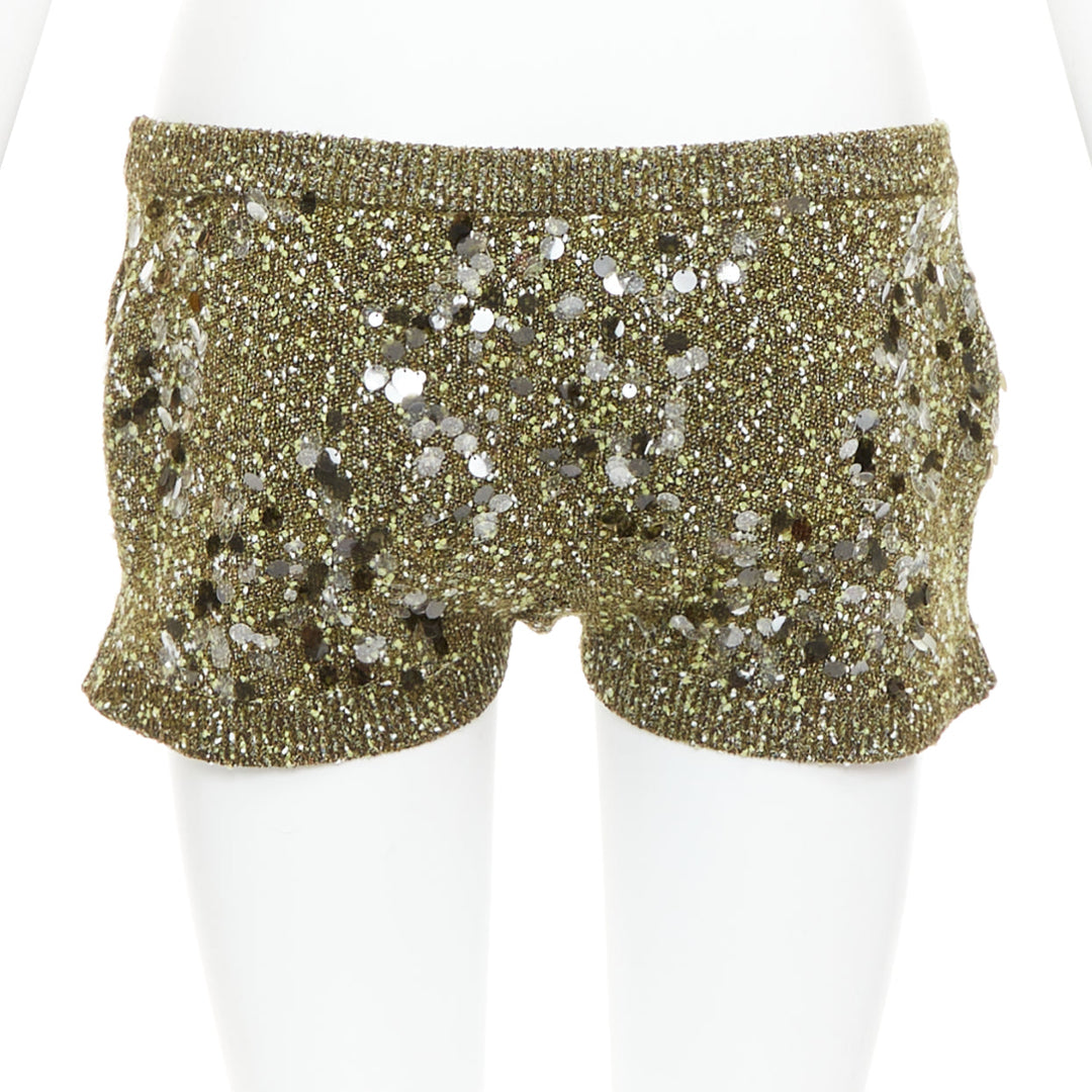 GUCCI De Sarto 2024 green sequin paillette boucle knitted mini shorts S
