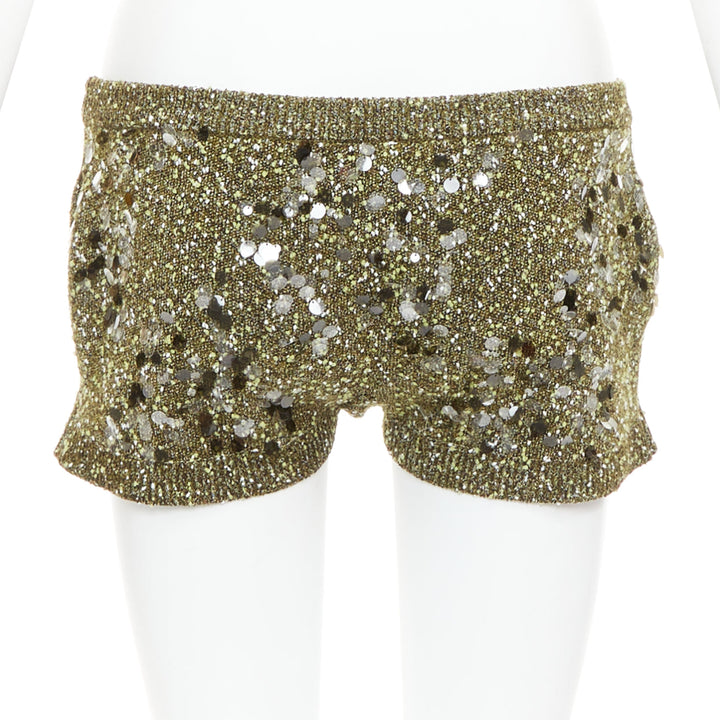 GUCCI De Sarto 2024 green sequin paillette boucle knitted mini shorts S