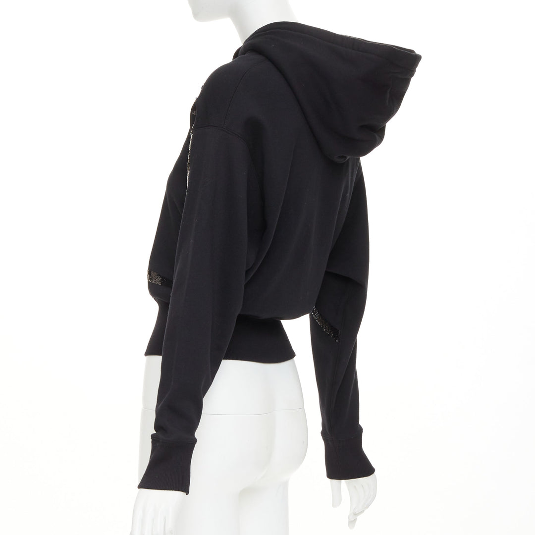VALENTINO black cotton blend VLogo Signature sequin cropped hoodie XS