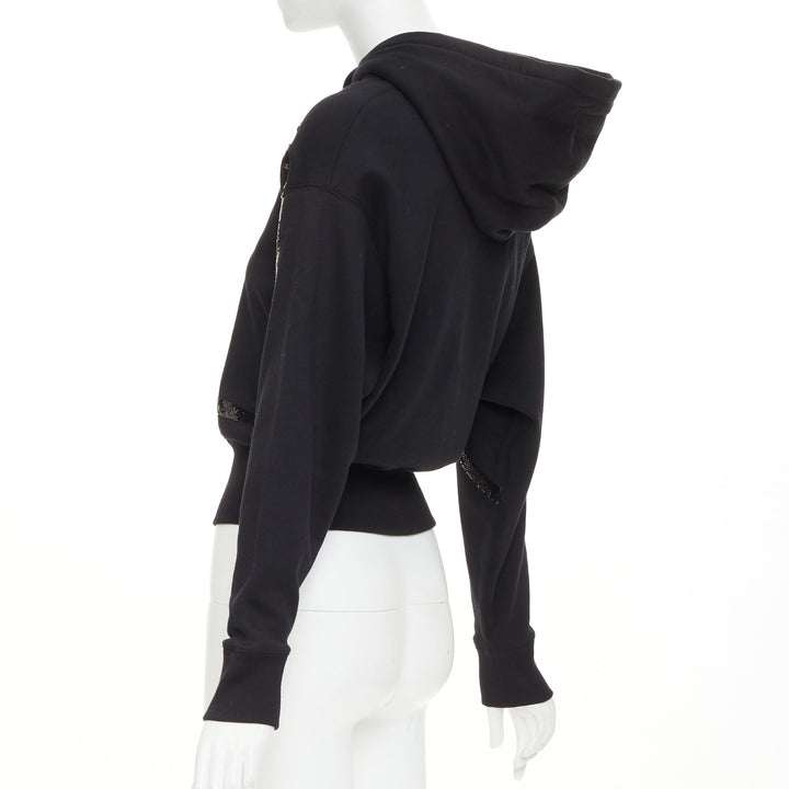 VALENTINO black cotton blend VLogo Signature sequin cropped hoodie XS