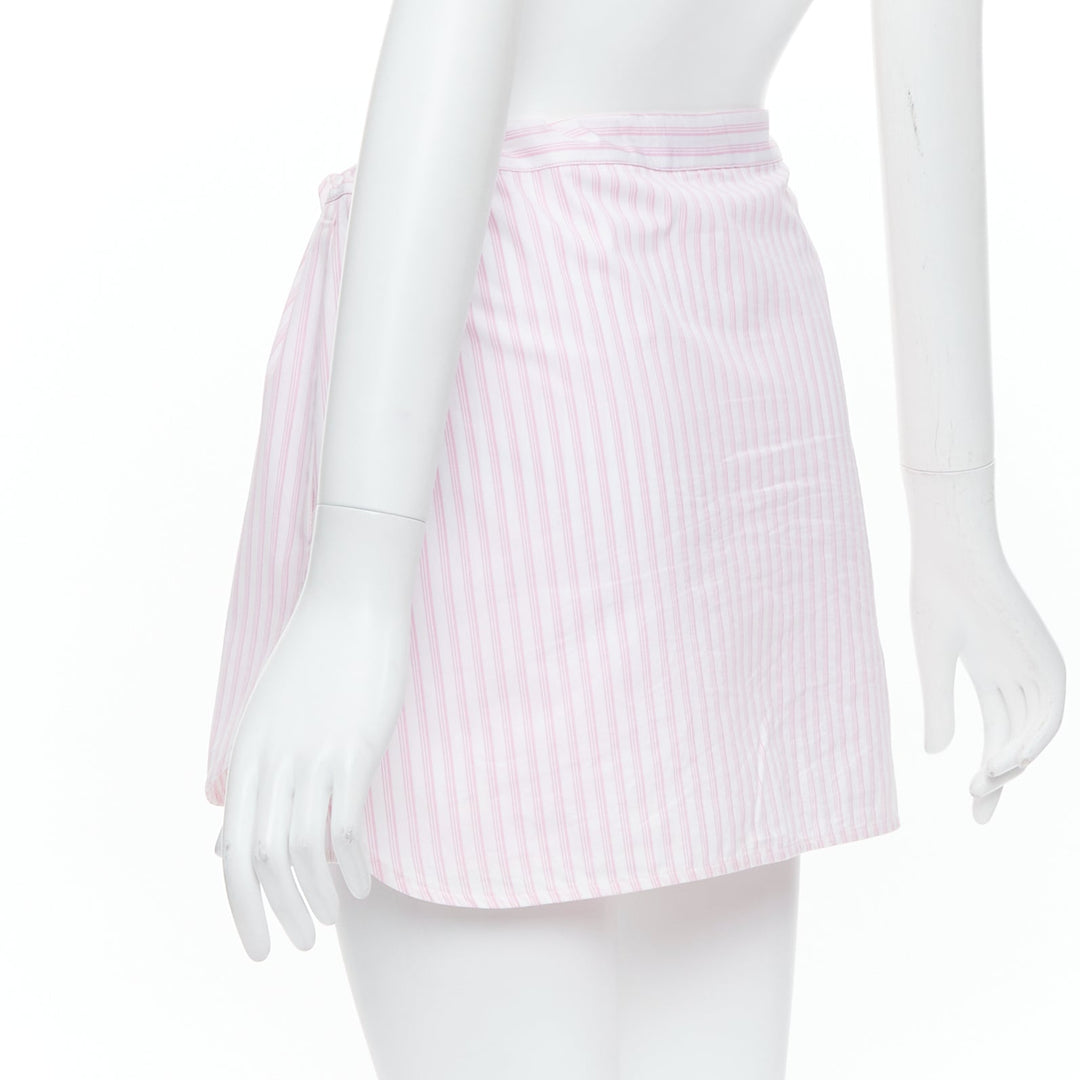 VVB VICTORIA BECKHAM pink white pinstriped tie front tiered skort