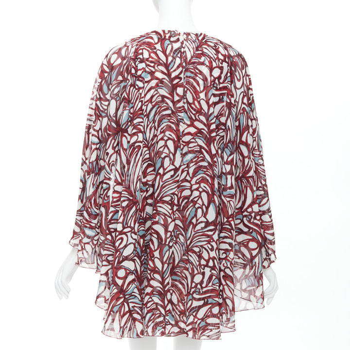 GIAMBATTISTA VALLI GIAMBA burgundy abstract print cape dress IT38 XXS