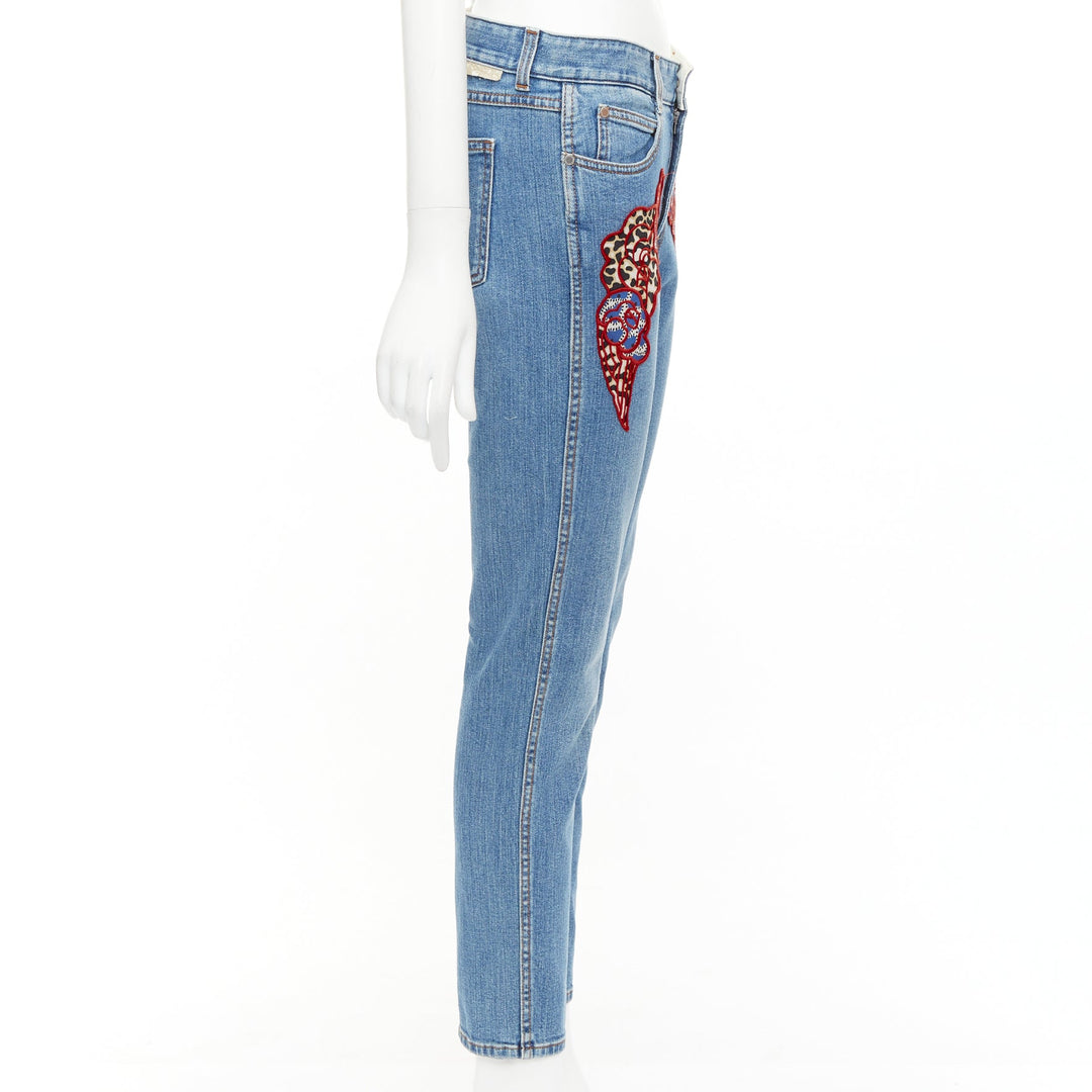 STELLA MCCARTNEY 2014 red floral leopard applique patch jeans 25"