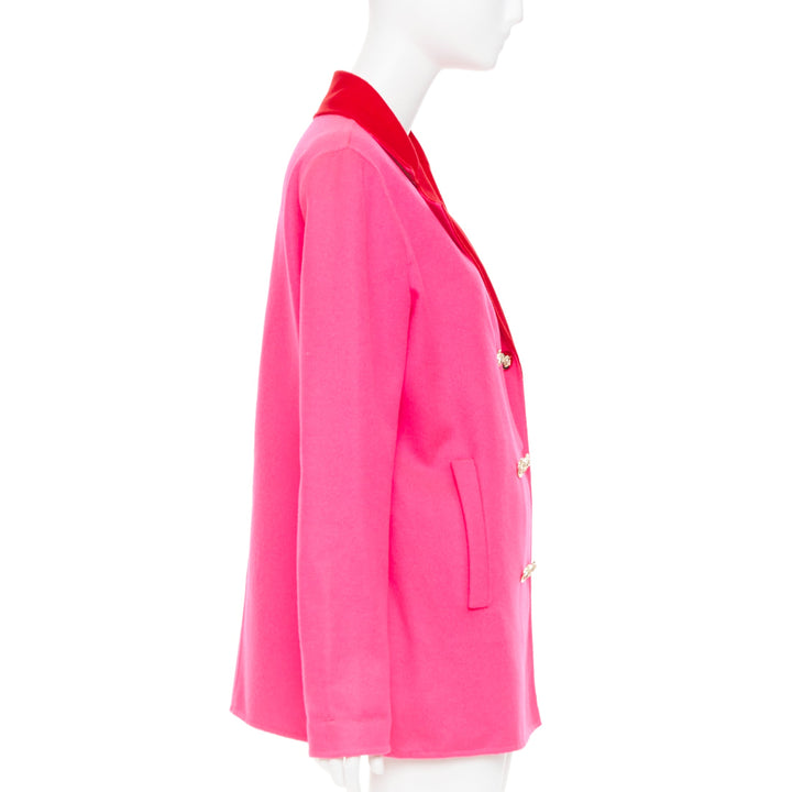 VERSACE pink red colorblock contrast lapel gold Medusa double breasted coat L
