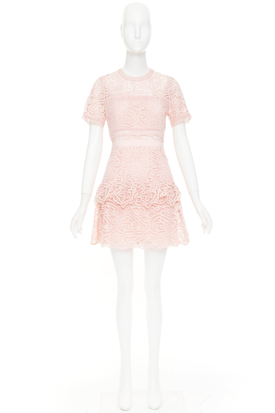 SELF PORTRAIT 2022 Abstract Guipure pink embellished lace sheer dress UK8 S