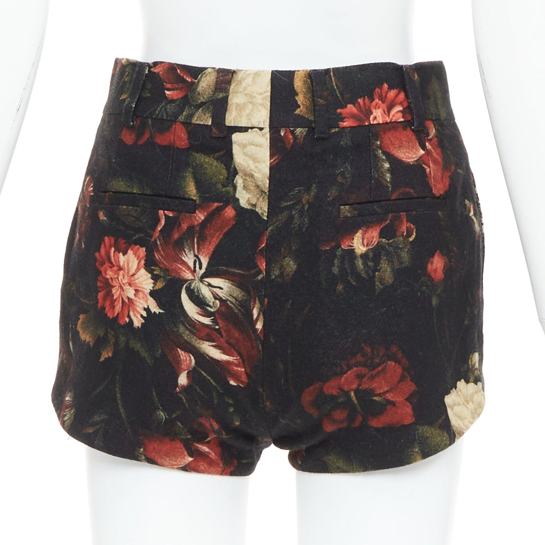 GIVENCHY Tisci 100% wool black red peony floral high rise shorts