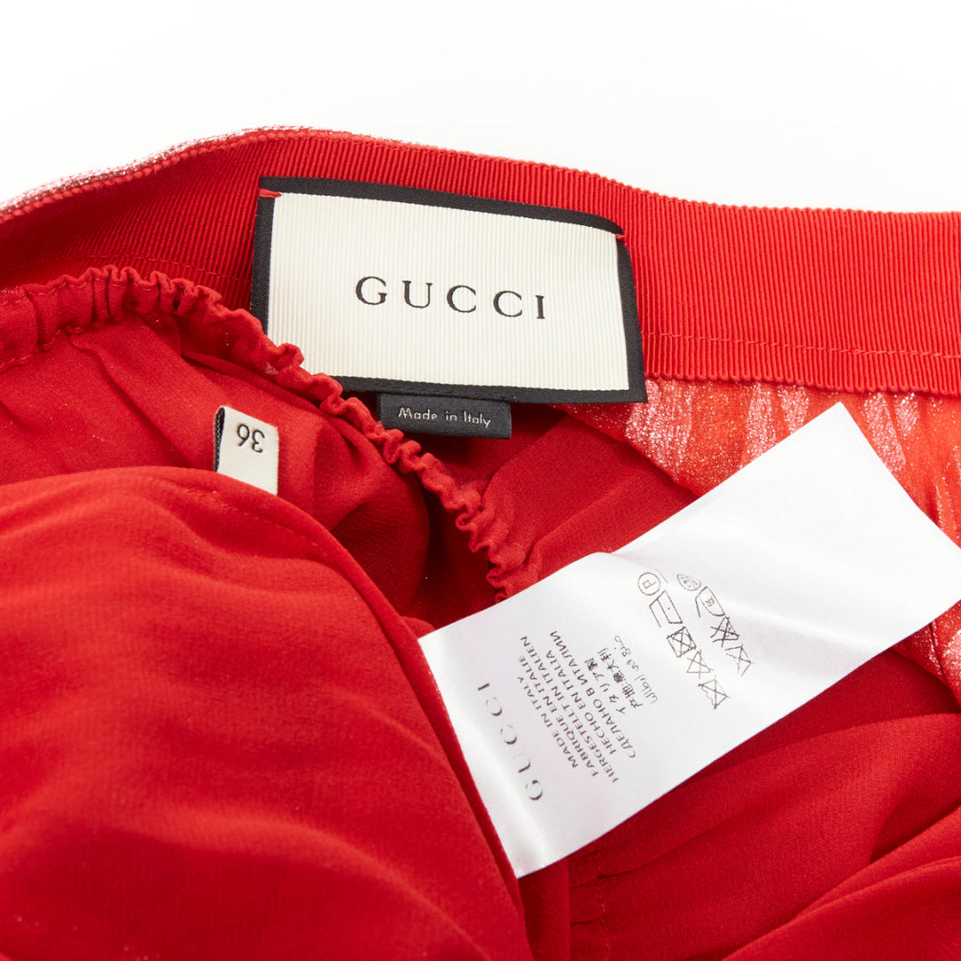 GUCCI 2015 Runway red pink chevron stripe lurex silk pleated midi skirt IT36 XXS