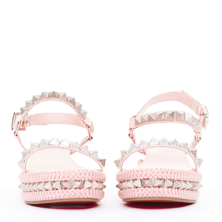 CHRISTIAN LOUBOUTIN Pyraclou 60 poupee pink patent spikes platform wedges EU38