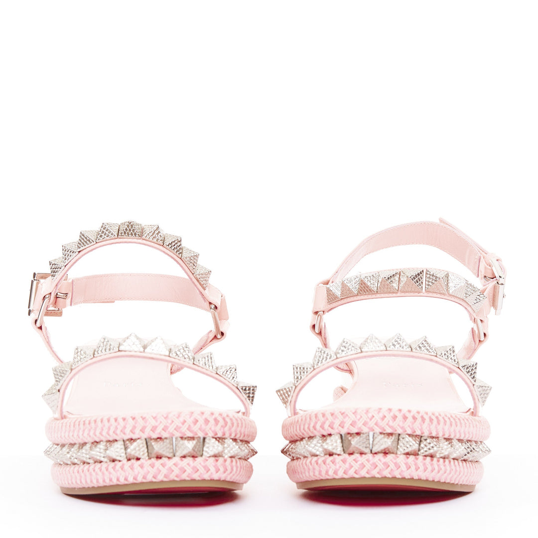 CHRISTIAN LOUBOUTIN Pyraclou 60 poupee pink patent spikes platform wedges EU38