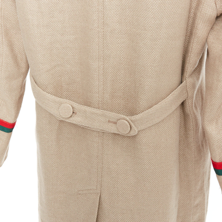 GUCCI Garden Alessandro Michele beige green red web trim long coat