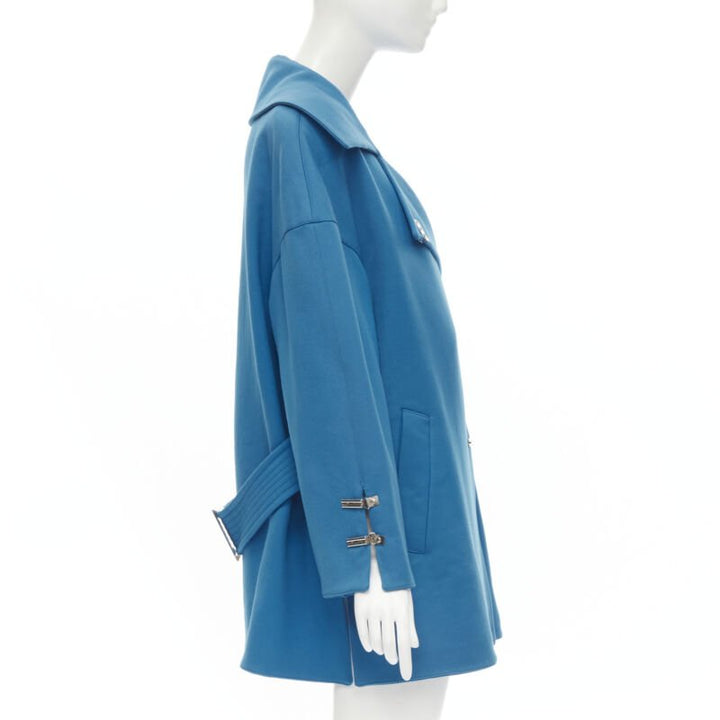 CLAUDE MONTANA 1991 Vintage blue wool metal clasp button oversize coat IT42 M