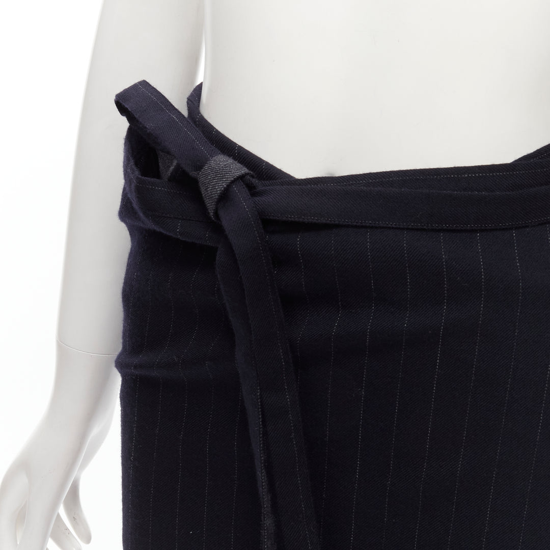 COMME DES GARCONS 2003 100% wool black pinstripe plaid bow wrap kilt skirt