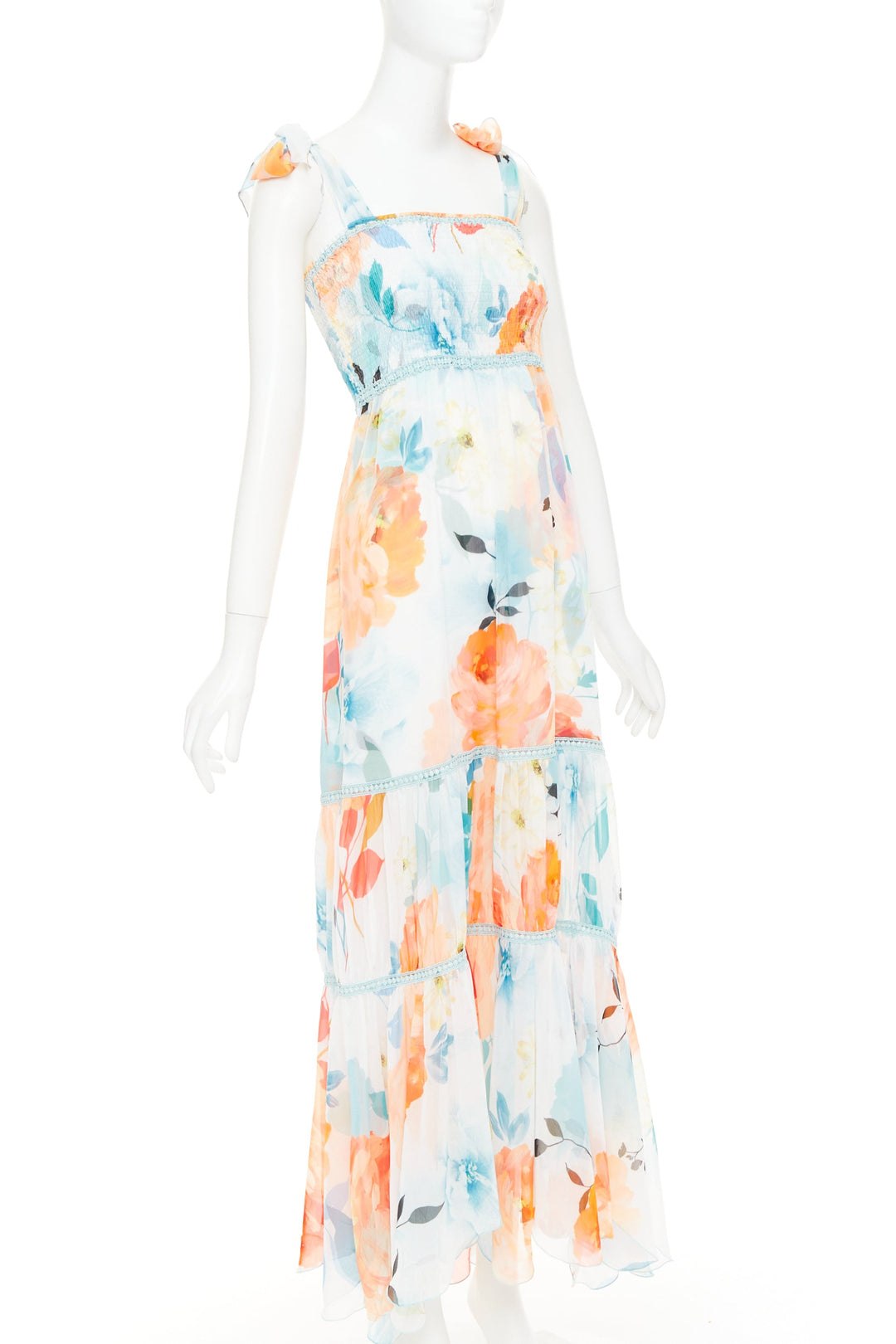CHARO RUIZ Artemis white multicolor viscose blend floral print tie maxi dress S