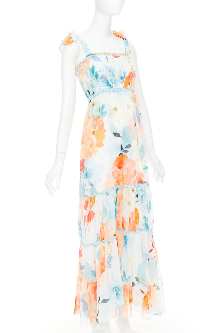 CHARO RUIZ Artemis white multicolor viscose blend floral print tie maxi dress S