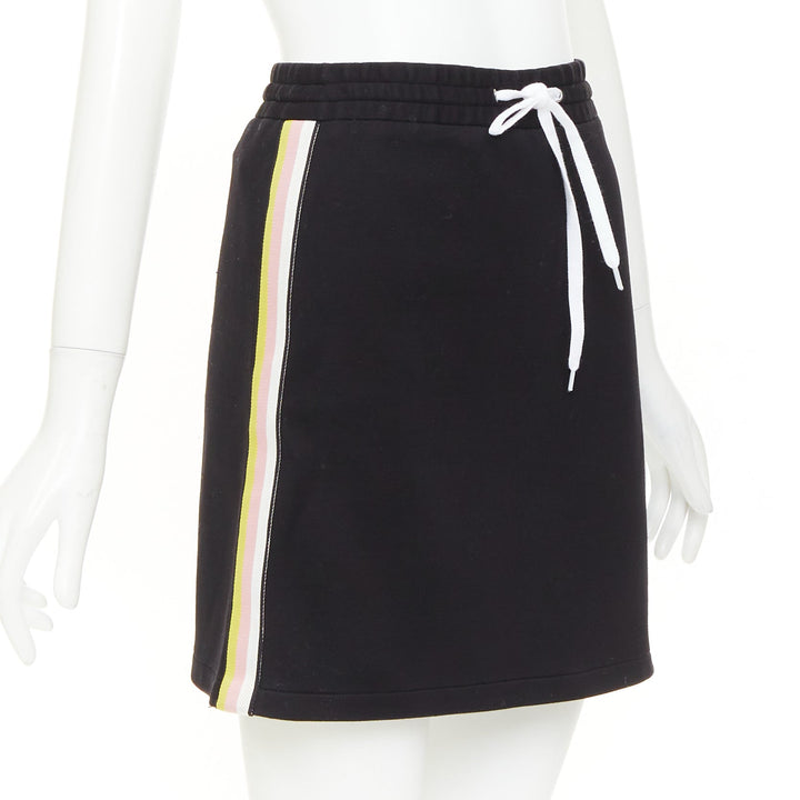 MIU MIU 2019 black cotton jersey blue logo sporty stripe drawstring skirt XS