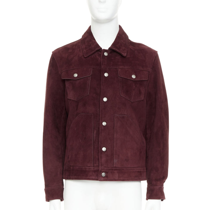TOM FORD burgundy suede calf logo buttons Western trucker jacket IT50 L