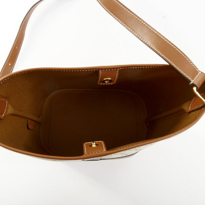 CELINE 2021 Small Bucket Bag Triomphe Canvas white calfskin leather bag