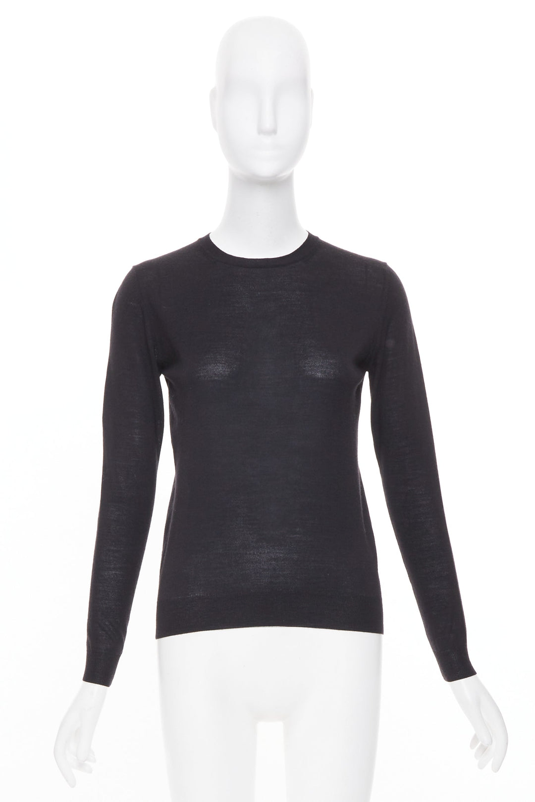 STELLA MCCARTNEY black virgin wool silk long sleeve crew neck sweater IT 34 XXS