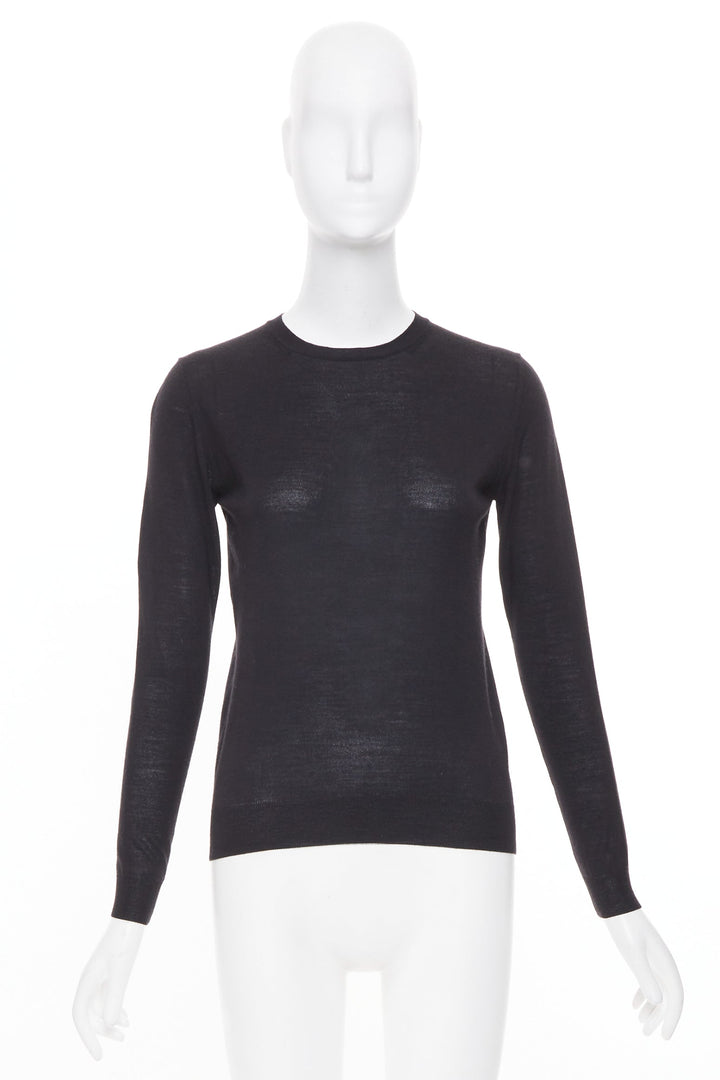 STELLA MCCARTNEY black virgin wool silk long sleeve crew neck sweater IT 34 XXS