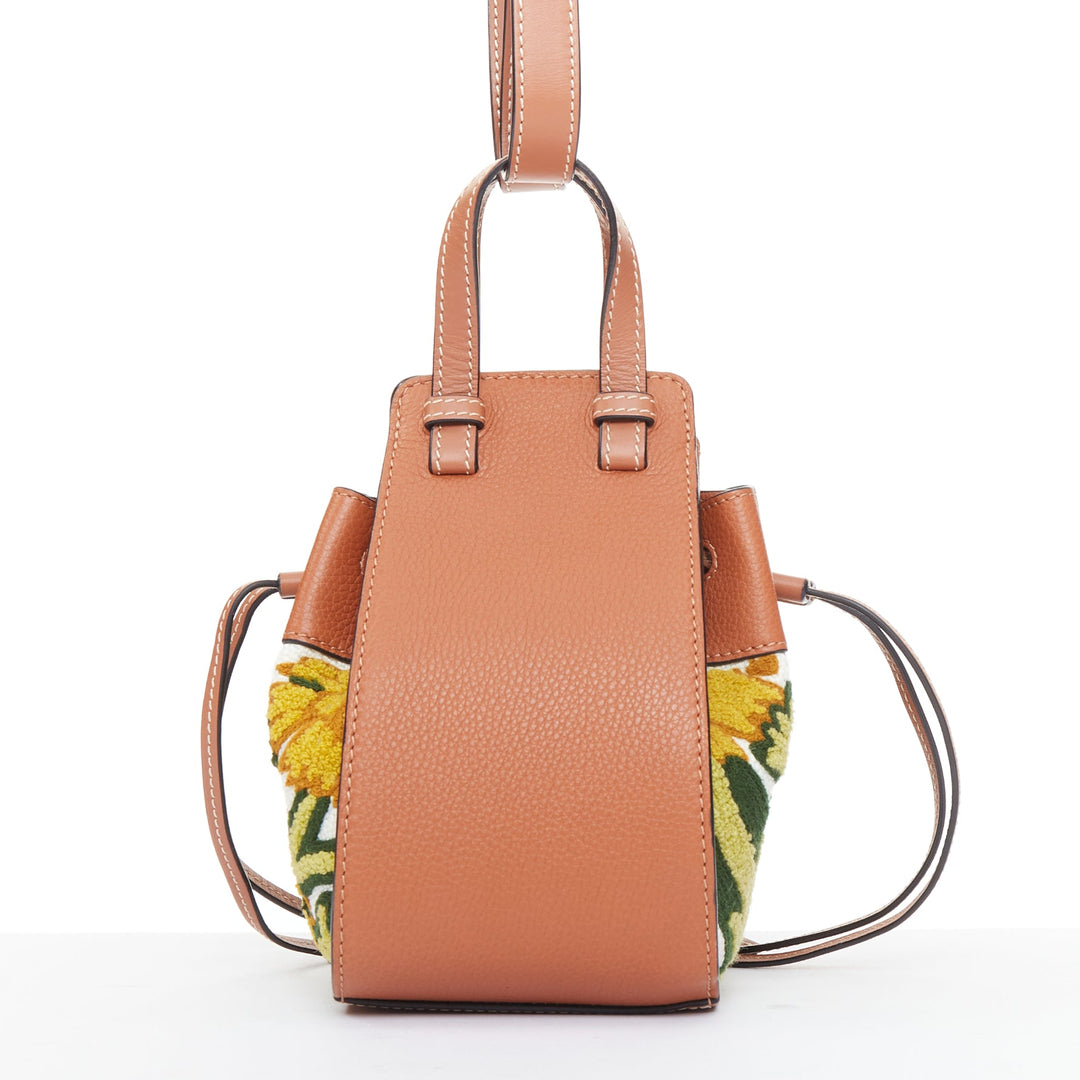 LOEWE 2019 William de Morgan Hammock Mini tan floral needlepoint embroidered bag