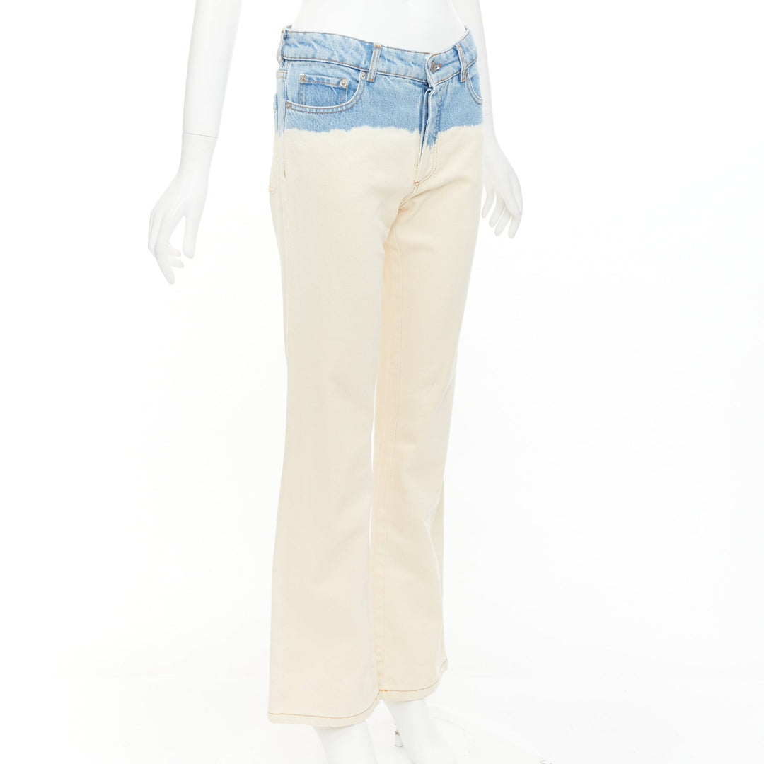 DRIES VAN NOTEN 2023 cream blue ombre dip dye mid waist wide jeans 27"2