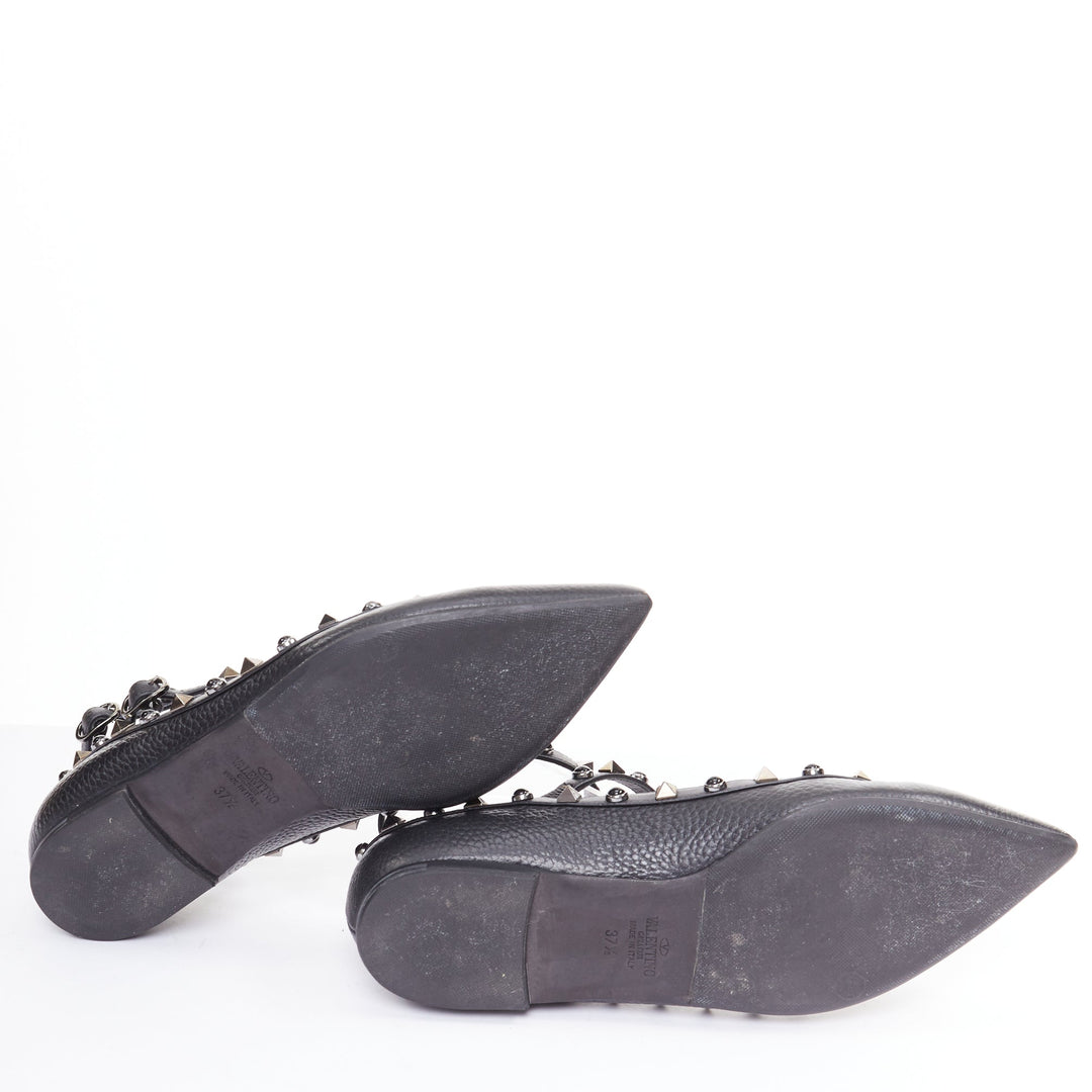 VALENTINO Rockstud black calf mixed stone stud caged ballet flats EU37.5