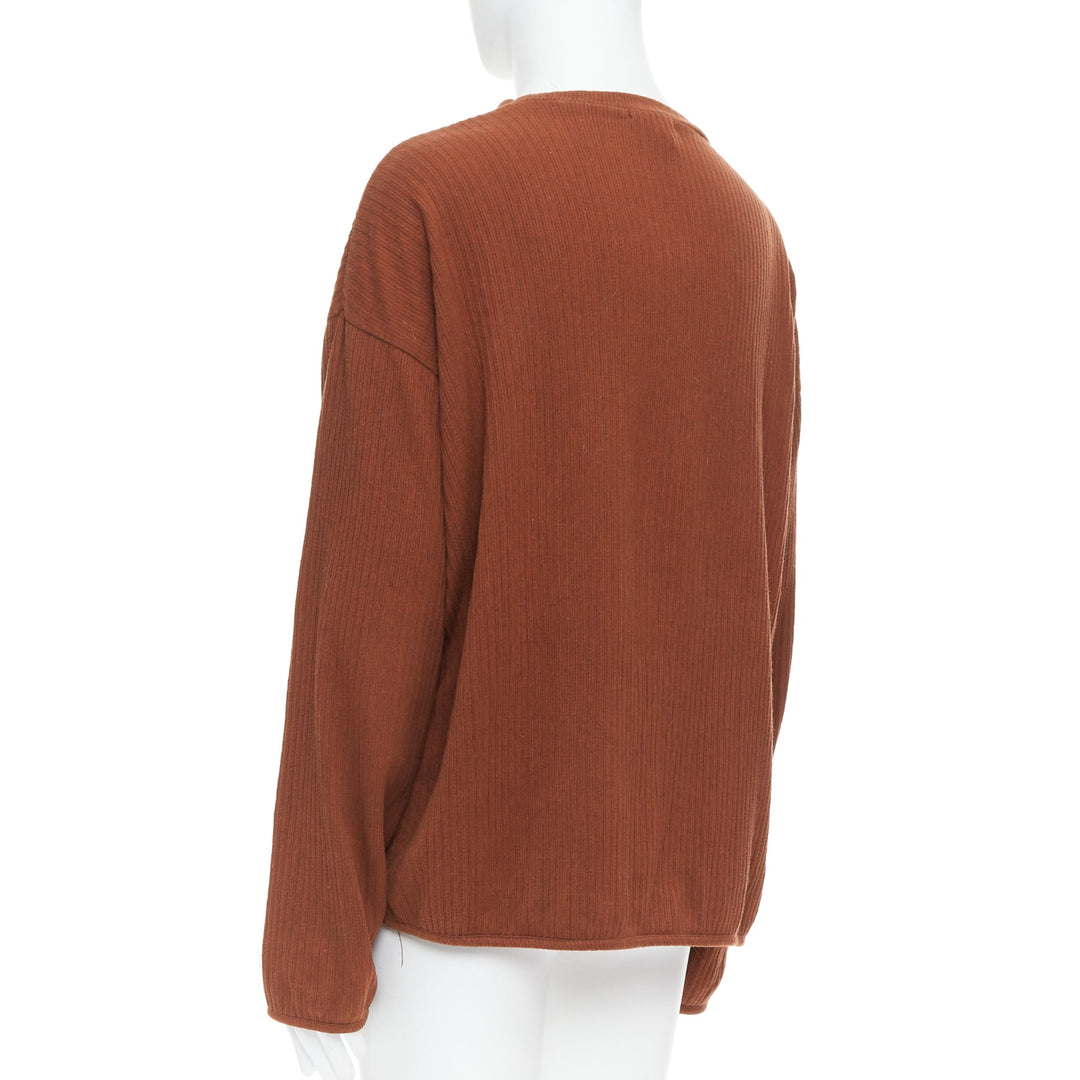 ISSEY MIYAKE MEN brown cotton blend ribbed long sleeve sweater M