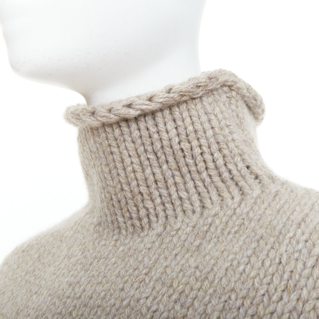 KHAITE taupe beige heavy wool cashmere chunky knit turtleneck sweater vest XS