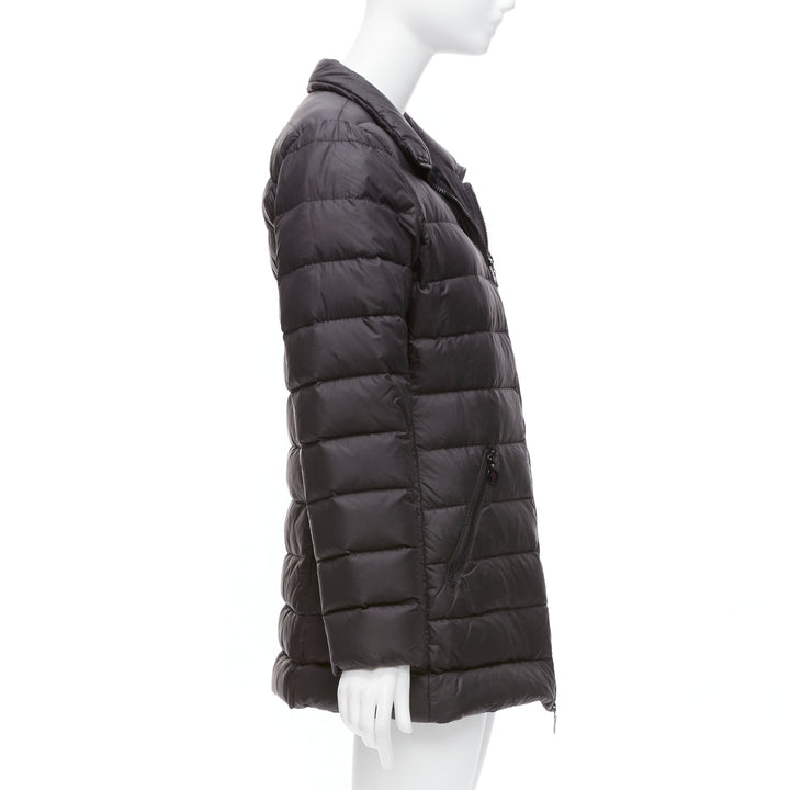 MONCLER Norme Afnor black quilted puffer zip front A line coat Sz3 L