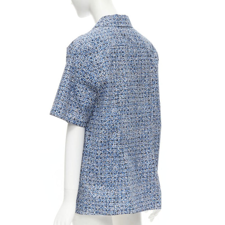 BOTTEGA VENETA blue speckle print camp collar short sleeve boxy cotton shirt S