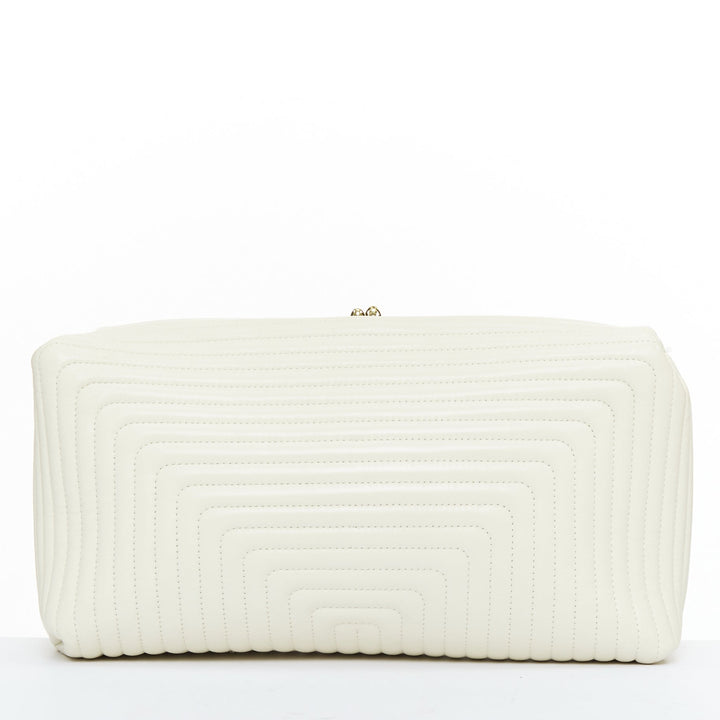 JIL SANDER Goji off white quilted topstitch leather kisslock oversize clutch bag