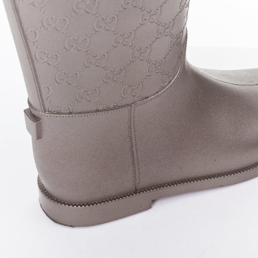 GUCCI silver GG logo monogram rubber flat tall rainboots EU36
