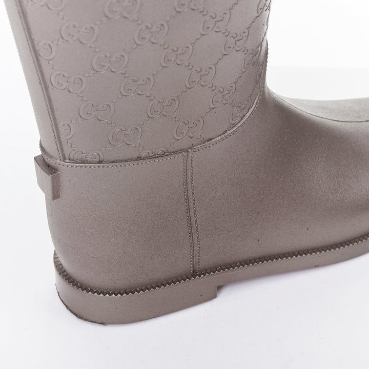 GUCCI silver GG logo monogram rubber flat tall rainboots EU36