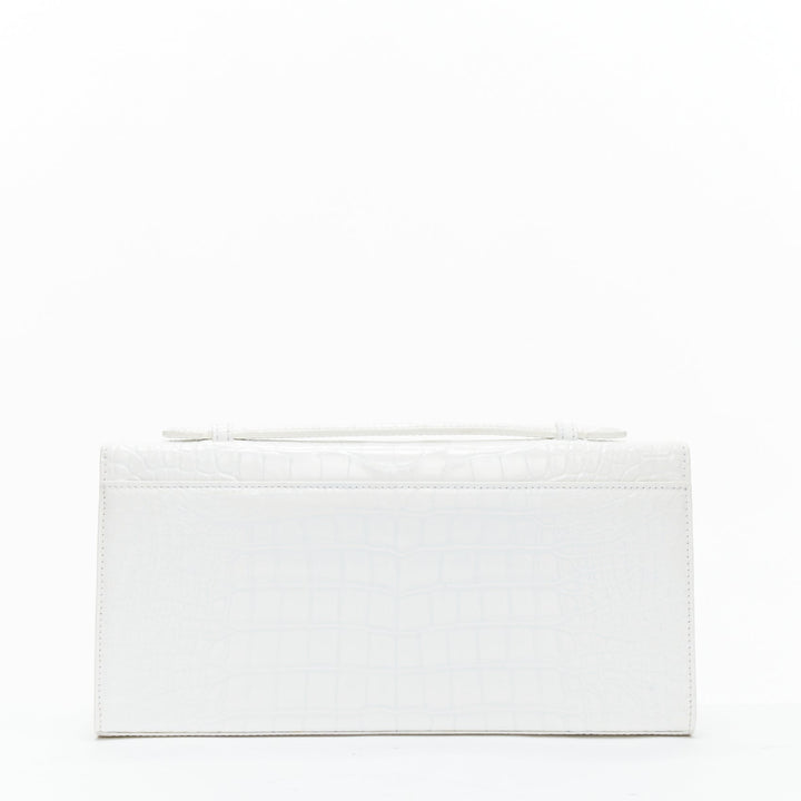 FERIDA YANG Bespoke white matte scaled leather gold buckle long flap clutch