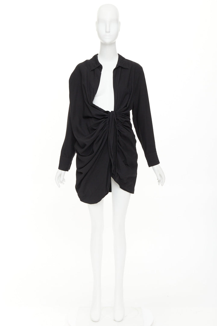 JACQUEMUS Le Splash La Robe Bahia black plunge asymmetric drape dress FR38 M