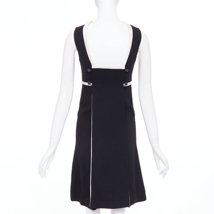 BALENCIAGA Nicolas Ghesquiere 2007 black cream square neck back dress FR36 S