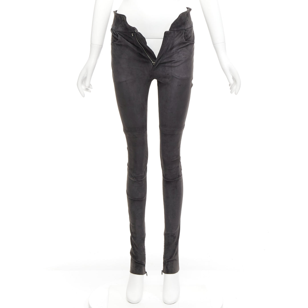 ISABEL MARANT 100% lambskin suede leather grey high waisted skinny pants FR36 S