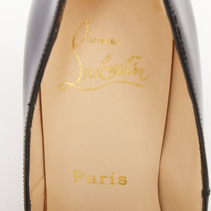 CHRISTIAN LOUBOUTIN Miss Boxe black patent leather wood platform pumps EU38