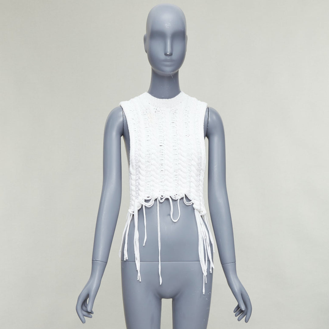 rare ANN DEMEULEMEESTER white heavy knit distressed loops hem vest L