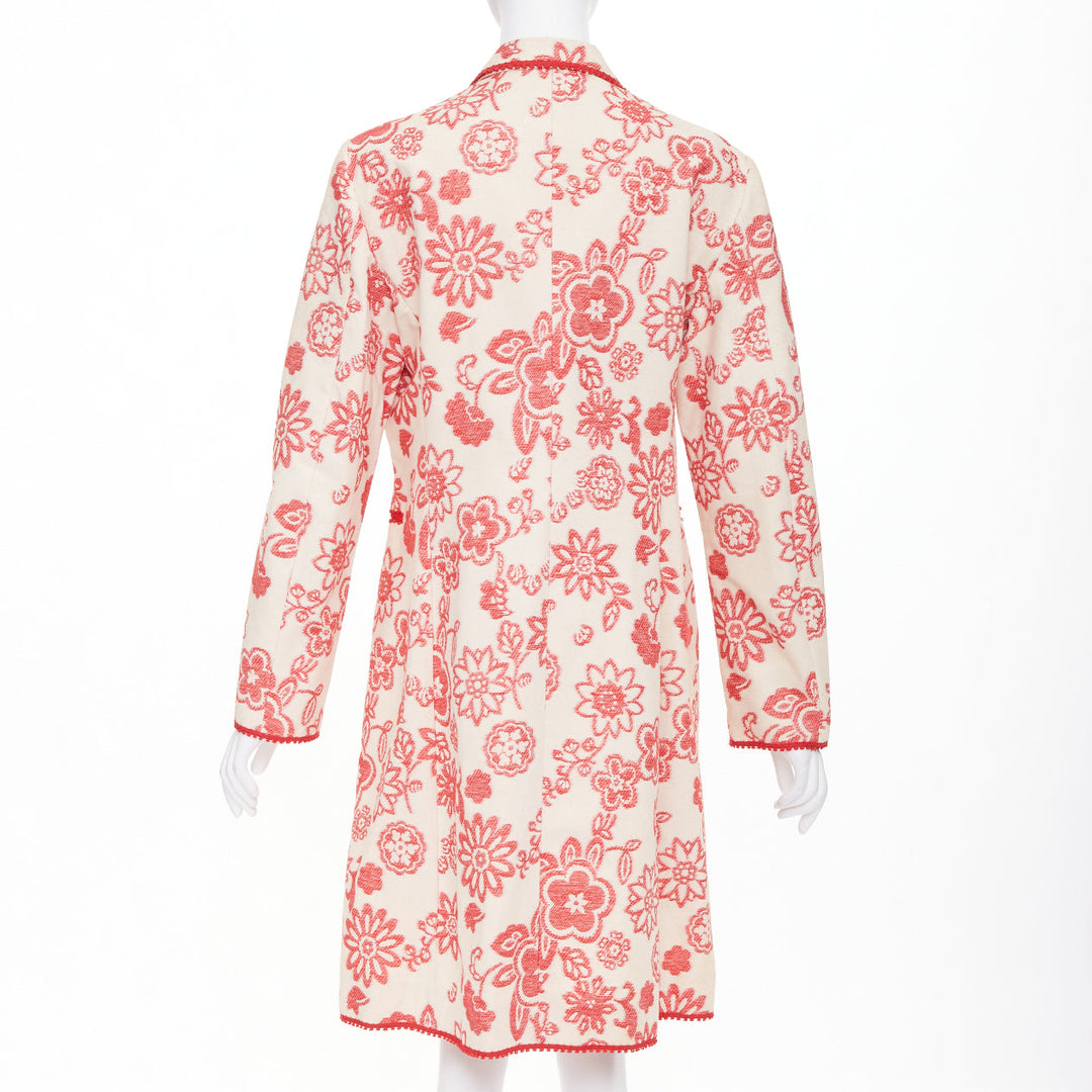 MOSCHINO Cheap and Chic beige red floral tapestry jacquard button coat IT46 XL