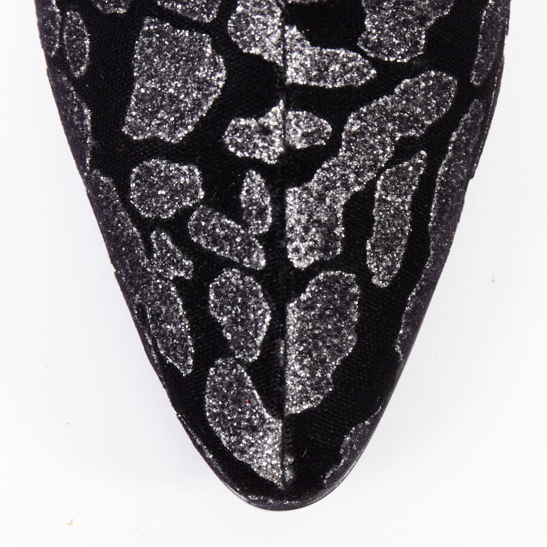 SAINT LAURENT Rock Leopard black grey glitter leopard velvet chelsea boots EU36