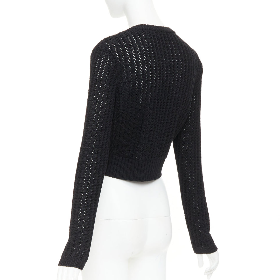 CHANEL 2019 La Pausa cotton linen CC buttons open knit cropped cardigan FR36 S