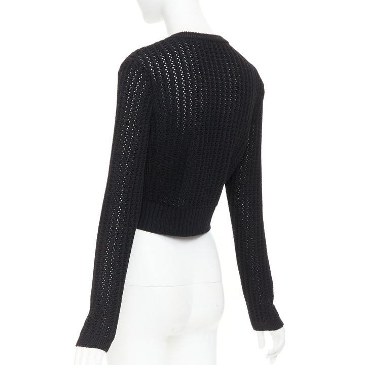 CHANEL 2019 La Pausa cotton linen CC buttons open knit cropped cardigan FR36 S