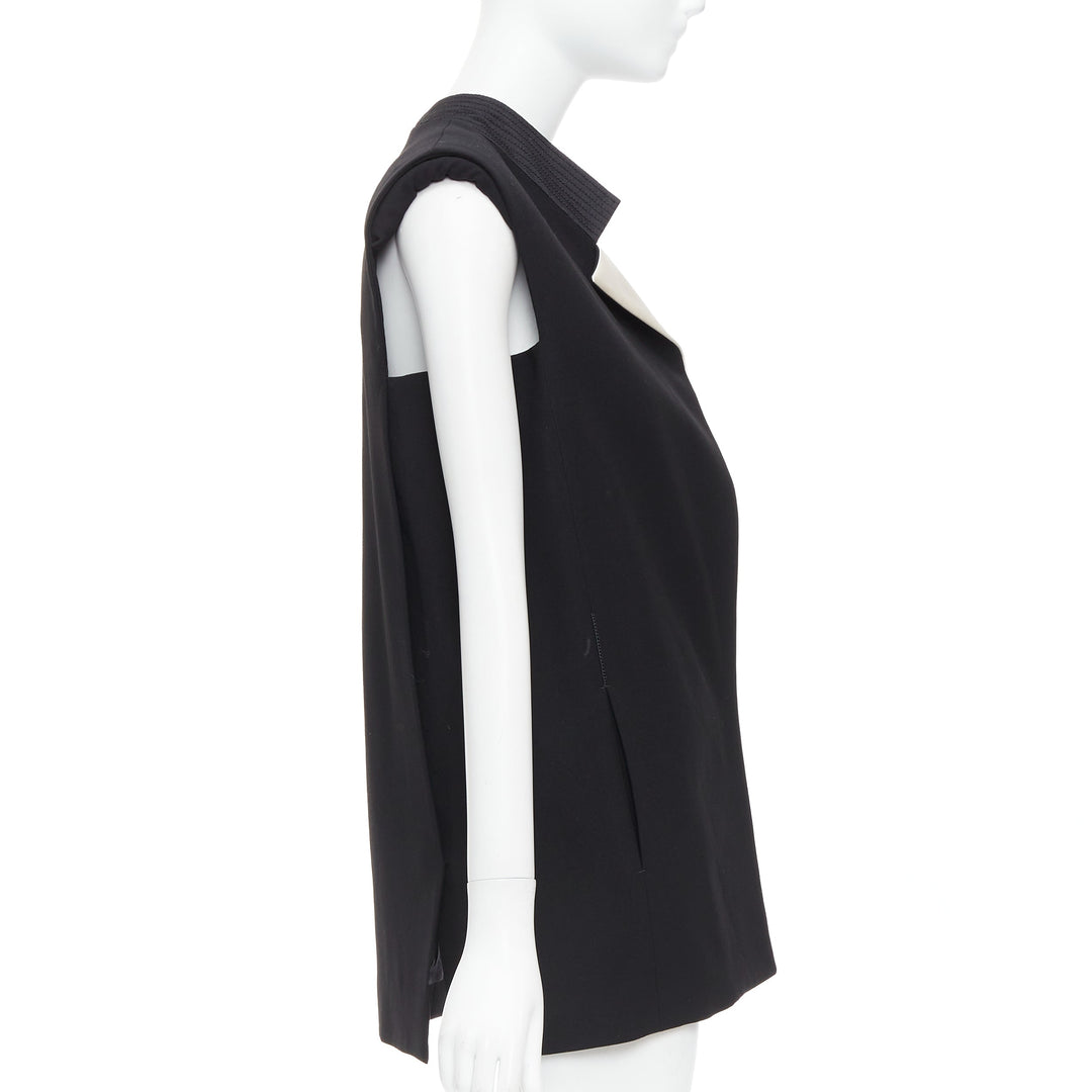 LANVIN 2013 black cream wool silk trimmed padded boxy vest FR36 S